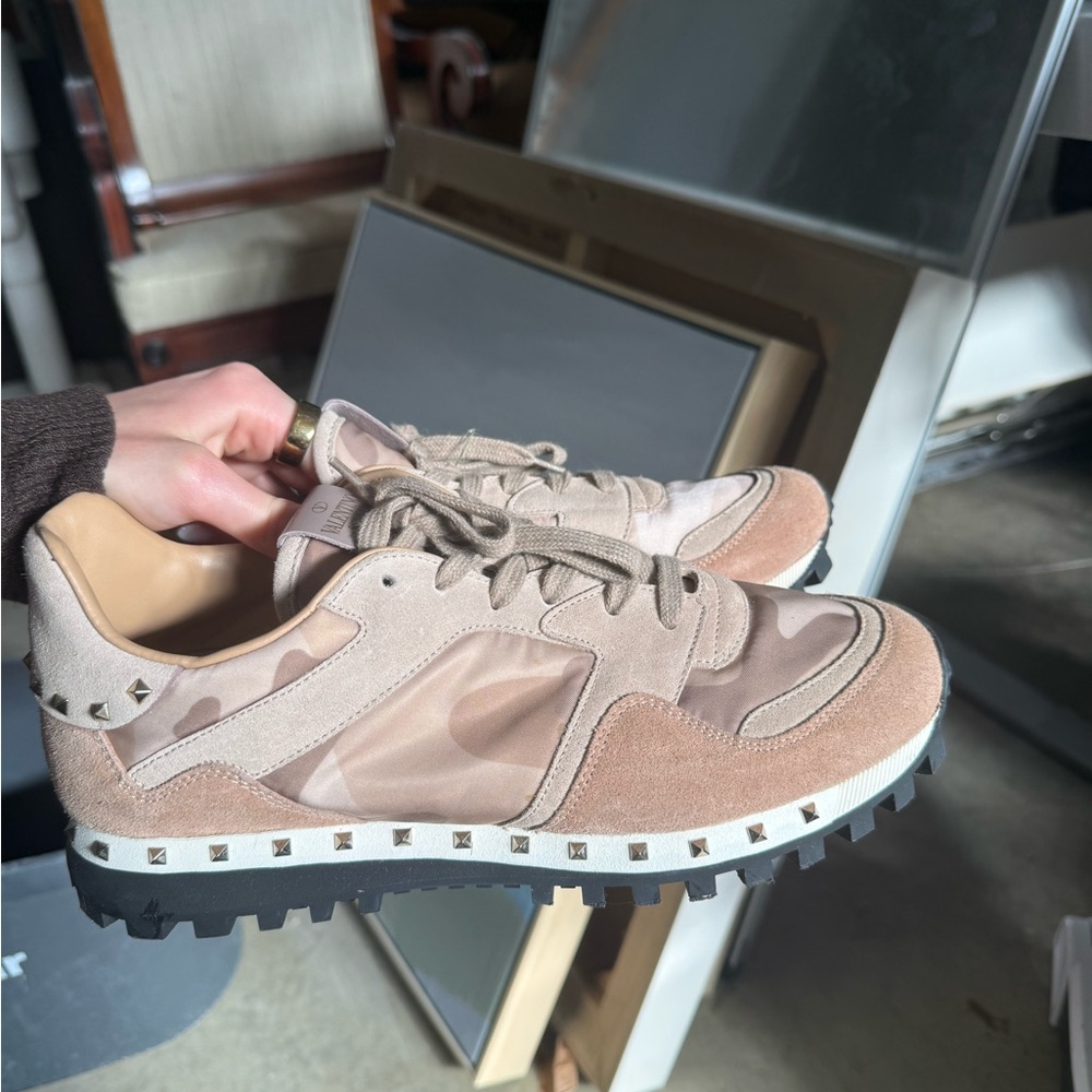 Valentino Stylish Beige and Tan Sneakers with Studded Details